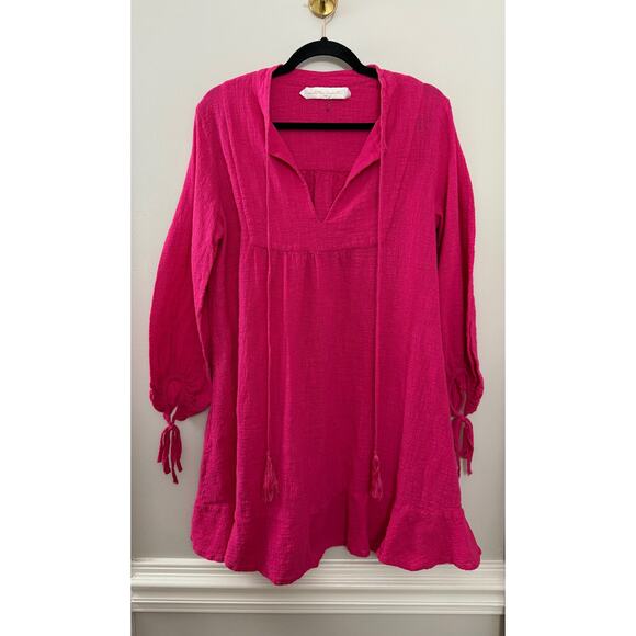 Tuckernuck Natalie Martin Cotton Resortwear Barbie Pink Tassel Shift Dress M - Picture 2 of 14